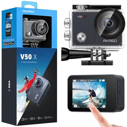 Image of AKASO V50 X Action Camera, Native 4K Wifi Underwater 40M EIS Anti-Shake Cam with Touch Screen, Remote Control, Waterproof Case and Mounting Accessories Kit