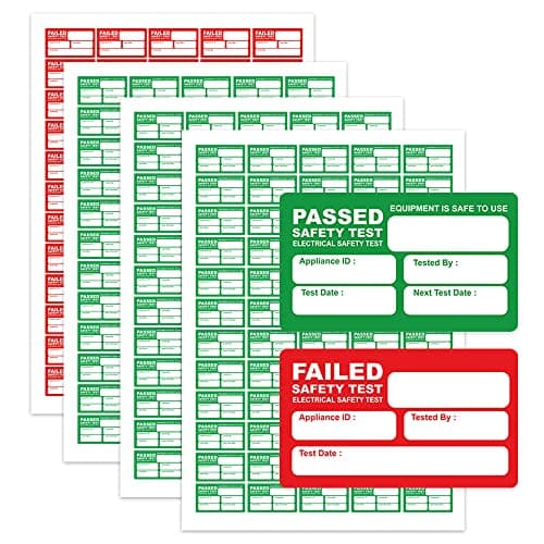 Image of Pat Testing Labels Pack of 1050 Pat Test Pass Stickers with 50 Pat Testing Fail Labels (38 x 21 mm) Pat Testing Stickers Matt Paper for Electronic Appliances