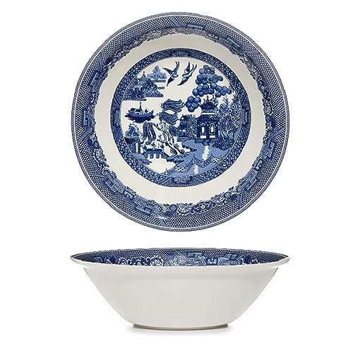 Image of UNIQUE HOME LIVING Blue Willow Cereal Bowl 18cm Coupe Soup Vintage Birds Oriental Classic Design