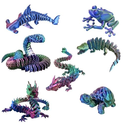 Image of 3D Printed Dragon, 3d Printed Animals, 3d Animals for Office Desk Decor and Home Display, Set of 7 Includes Dragon Snake Crocodile Frog Shark Turtle, Unique Gift for Collectors and Decor Enthusiasts
