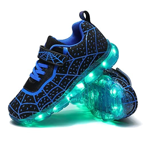 Image of YUNICUS Boys Girls LED Shoes Lights USB Sneakers Birthday Halloween Christmas Day, Black Blue 811, 9.5 UK Child