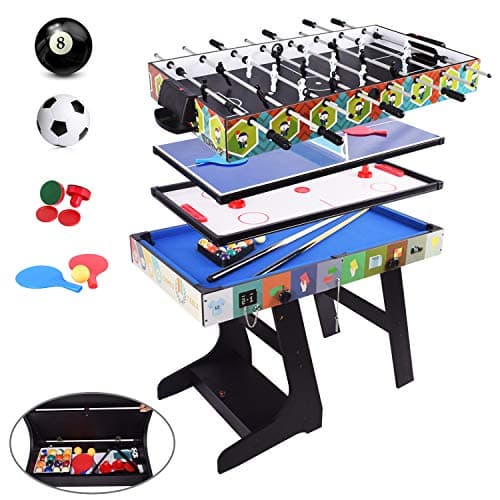 Image of ALPIKA 4FT 4 in 1 Muliti Sports Game Table, Folding Combo Game Table - Pool/Snooker Table, Air Hockey Table, Table Tennis Table, Football Table with Accessory Storage Box