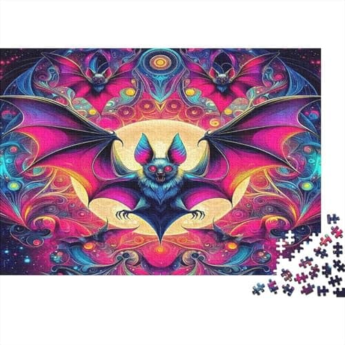 Image of Bat 1000 Piece Jigsaw Puzzle & Jigsaw Eco-Friendly Material Stress Relief Unique Psychedelic Bat for Men & Families 70x50cm/1000pcs
