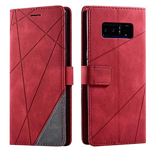 Image of SONWO Case for Galaxy Note 8 Case, Premium Leather Flip Wallet Case Magnetic Closure Card Slots Kickstand Phone Case for Samsung Galaxy Note 8, Red
