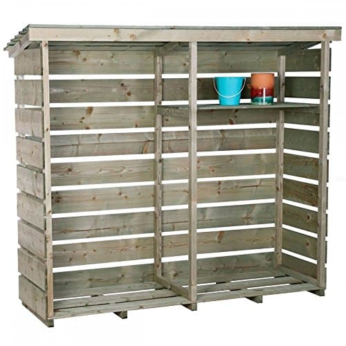 Image of CHARLES BENTLEY FSC® Mixed, Wooden Log Store, Garden, Large Log Store, Heavy Duty, Firewood Storage, Kindling, Treated Wood, Slatted Design, Slanted Roof, Raised Floor, Spruce (177x152x53.5cm)