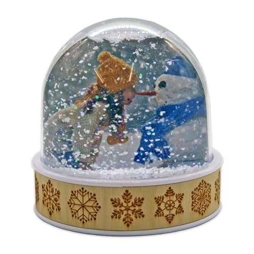 Image of Personalised Snow Globe Christmas Nordic Design Glitter Photo Dome Shaker Ornament - Ideal Stocking Fillers, Xmas Personalised Gifts, Decorations or Arts and Crafts (Natural)