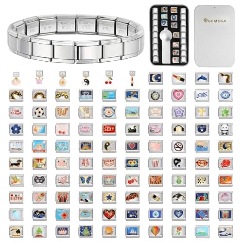 Image of GEMOSA Personalised Italian Charm Bracelet – 10 Custom Charms for Women, 6.75" Silver Stainless Steel Modular Bracelet with Tool – Gift for Mum, Friends, Daughter