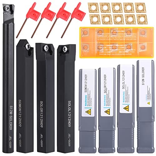 Image of VerRich Indexable Lathe Turning Tools 1/2" 12mm Shank 14pcs kit,4 PCS Metal LatheTool Holder with 10pcs CCMT09T304 Carbide Inserts