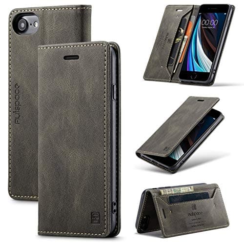 Image of TOHULLE for iPhone 6 for iPhone 6S for iPhone 7 for iPhone 8 for iPhone SE 2020 Case, Vintage Wallet Case Card Holder Kickstand Built-in Magnetic Flip Folio Leather Case - Coffee Brown