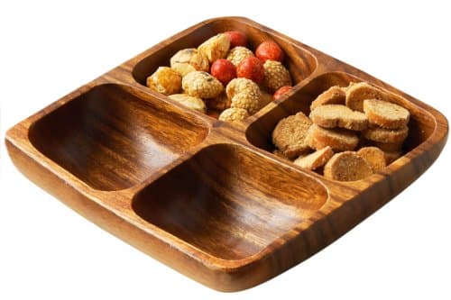 Image of Premier Housewares 1104552 Acacia Wood 4 Section Square Serving Dish, 5 x 20 x 20 cm Brown