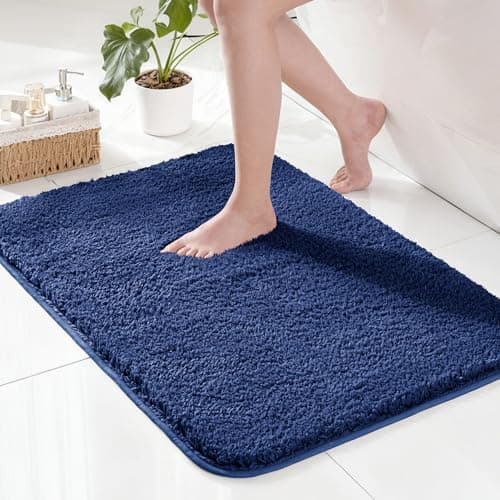Image of Exclusivo Mezcla Microfiber Bath Mat 40x60 CM, Extra Soft Non-Slip Super Absorbent Bathroom Mats, Machine Washable Quick Dry Bath Rugs for Bathroom Floor, Shower, Home Decor, Solid Navy Blue