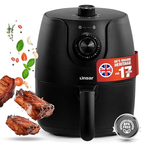 Image of Linsar - Black Air Fryer - 1.8L - incl. Timer and Individual Temperature Adjuster - Oil Free - More Energy Saving & Faster than Traditional Ovens - 1200 Watt (Black)