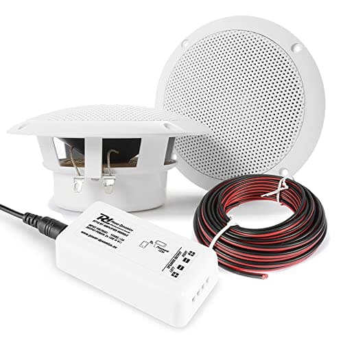 Image of Power Dynamics Bluetooth Bathroom Ceiling Speaker Kit - Wireless Home Audio System with Compact Amplifier & Pair of 4" IP Rated Waterproof Ceiling Speakers for Kitchen, Bathroom & Outdoor Use