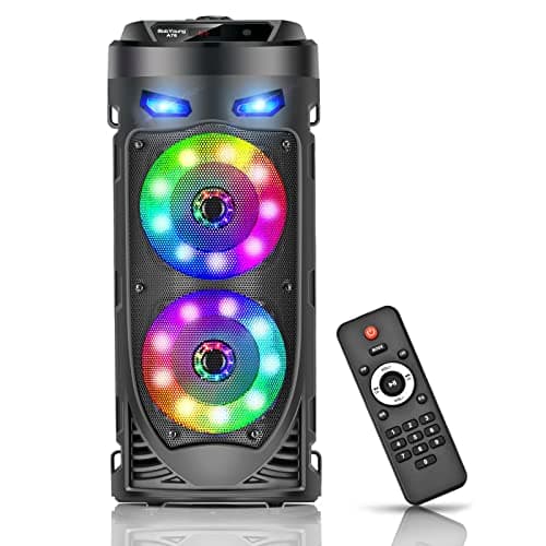 Image of BabYoung Portable Bluetooth Speaker, 30W Wireless Speaker with Double 4'' Full range Stereo Sound, Mixed Color LED Lights, Remote, Supports EQ, TWS, USB, TF, AUX, Loud for Travel, Home, Party(1 Pcs)
