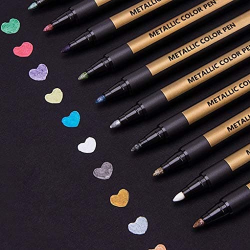 Image of Metallic Marker Pens for Crafts for Kids Adults, 10 Metallic Paint Pens for Black Paper Scrapbook Accessories Art Card Making Glass Craft Supplies, Gifts for Teenage Girls, Christmas Stocking Fillers