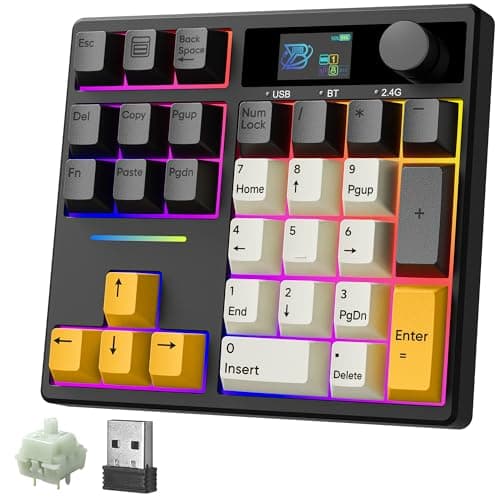 Image of BOYI TD31Pro Mechanical Number Pad,Bluetooth5.0/2.4G/Type-C Wireless Numeric Keypad,RGB HotSwap Numpad with Screen&Knob,PBT Keycap Rechargeable Gasket Number keypad for PC Laptop (Black-Grey)