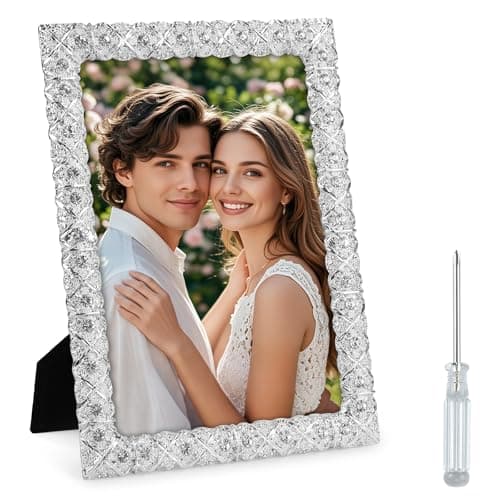 Image of 6x4 Photo Frame - Wedding Picture Frames 4x6 Metal Photo Frame with Holder Wall Mounted Display Vertical & Horizontal Beautiful Diamond Design Tabletop for Wedding Art Print Family Picture Drawing