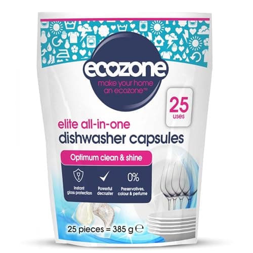Image of Ecozone Optimum All In One Dishwasher Capsules x 25, Dishwashing Tablets with Salt, Rinse Aid & Extra Dry Effect, Powerful Degreaser & Dish Washer Tabs, Eco Conscious & Gentle on Appliances