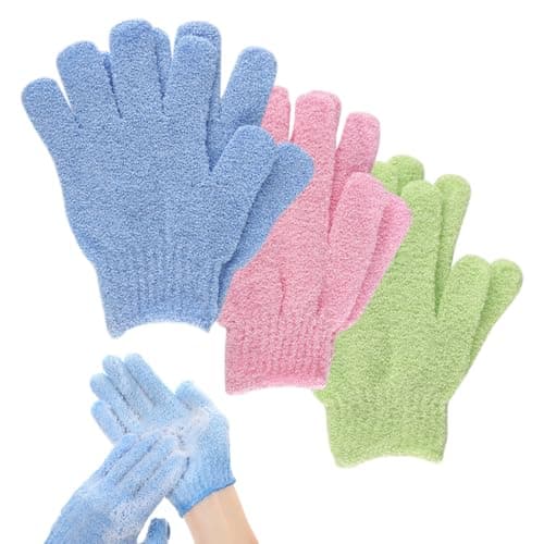 Image of Exfoliating Gloves, 6pcs Bath and Body Exfoliator Mitts, Bamboo Shower Gloves, Scrubs Away Ingrown Hair and Dead Skin, for Shower, Spa(Sea blue+Light pink+Light green)