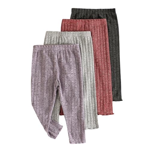 Image of JCOPLY Toddler Tights Baby Girl Leggings 4 Pack Solid Color Elastic Waist Ribbed Trousers Stretchy Bottoms Infant Pants Girls Autumn Winter Clothes (Multi-Color, 12-18 Months)