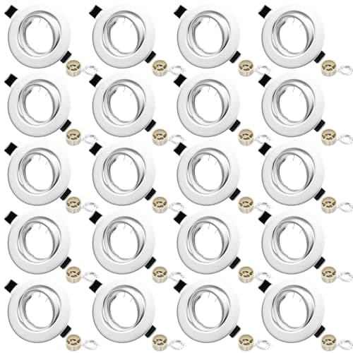 Image of LteelDay Recessed Ceiling Light Mounting Frame with GU10 Lamp Holder, Round White Metal Downlight Frame for Ceiling 50mm Bulb, 30° Adjustable, Cut-Out Hole 68-80mm, Pack of 20