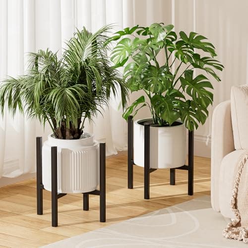 Image of Urban Deco Adjustable Metal Plant Stand for Outdoor and Indoor Use, Fits 20-36 cm Flower Pot Stand, Mid-Century (black-2pk)