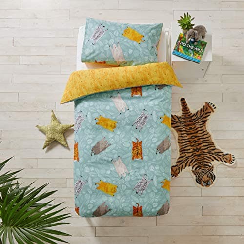 Image of little furn. Wild Friends Double Duvet Cover Set, Cotton, Teal