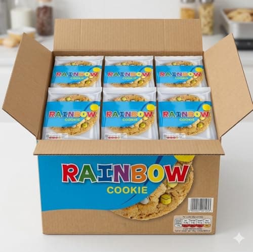 Image of Rainbow Cookie, 55g × 12, Pack Individually Wrapped Biscuit Perfect Cookie Snack for Family - Light, Crunchy Box of Biscuits with Colourful Milk Chocolate Beans Ideal for Any Occasion