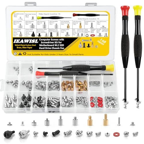 Image of 168PCS Computer Screws Kit Motherboard Screws Standoffs for Universal HDD, Chassis, Fan, PC Case, Graphics, M.2 SSD Screws for DIY and Repair, PC Screws with Magnetic Phillips and Slotted Scredriver