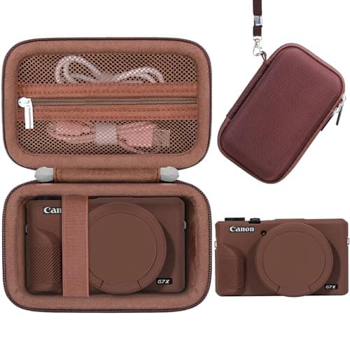 Image of Elonbo Camera Case for Canon PowerShot G7X Mark III Digital Camera, Hard Carrying Case + Soft Silicone Protective Cover with Removable Lens Cover, Coffee Color (Case Only)