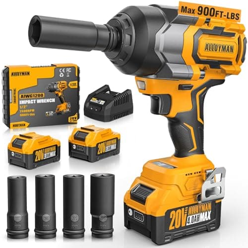 Image of Cordless Impact Wrench, 900Ft-lbs (1200N.m) 1/2" Brushless Impact Gun, 20V High Torque Power Impact Driver, 2x4.0Ah Batteries,Brushless Motor 2400 RPM Variable Speeds for Family Car/Pickup Truck/Mower