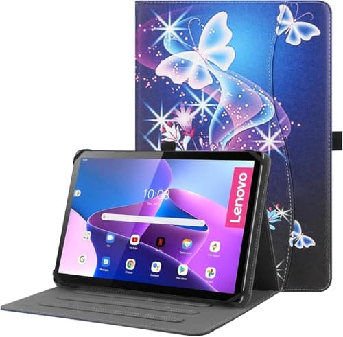 Image of HGWALP Universal 9",9.7",10.1",10.2",10.5",10.9",11" inch Tablet Case,Multi-Viewing Angels Stand Case with Handstrap&Pocket for TABWEE T80/T90/Doogee U11/A9/Whitdeer-Purple Butterfly