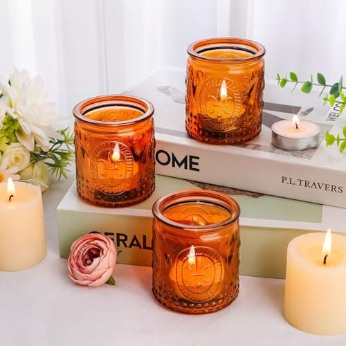 Image of 12PCS Glass Tea Light Candle Holders,6.6cm x 5.8cm Vintage Candle Jar, Coloured Tealight Holders, Votive Candle for Indoor, Outdoor, Garden, Dinner, Church, Weddings, Home Décor, Gifts (Brown)