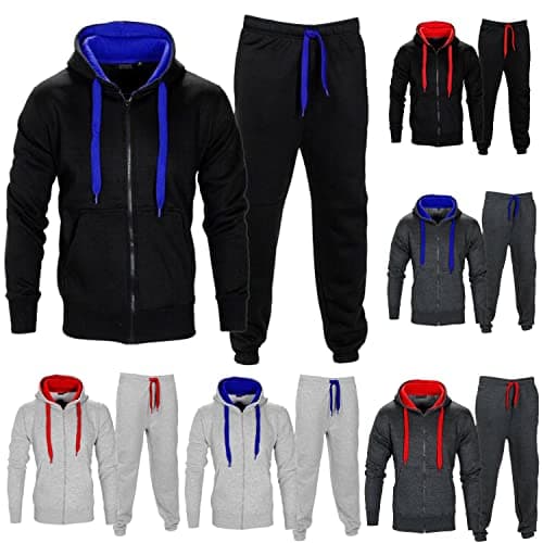 Image of Style Spot Mens Full Zip UP Contrast Tracksuit Brushed Fleece Bottom Hoody Joggers Sports Suit (Medium - M, Black/Blue)