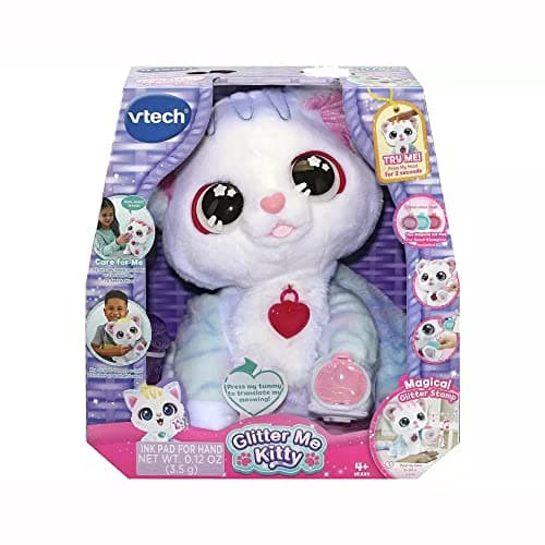 Image of VTech Glitter Me Kitty, Interactive Soft Toy for Children, Soft Plush Toys for Sensory Play, Cute Kitten Plush Toy for Girls and Boys, Magical Kitten for Role-Play, Aged 4 + Years, English Version