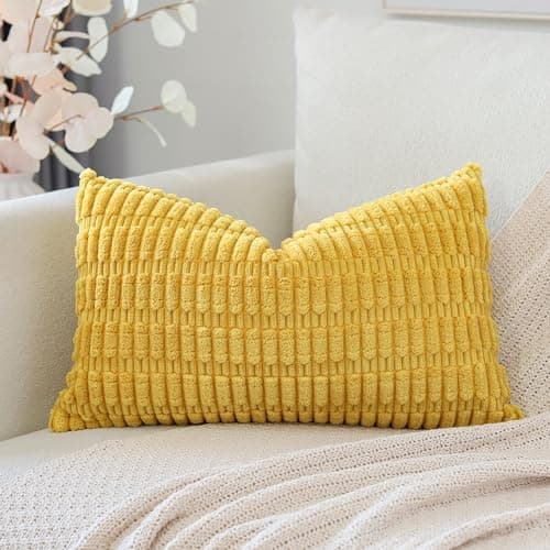 Image of Artscope Corduroy Set of 1 Cushion Cover 30x50 cm Super Soft Boho Striped Lumbar Pillow Covers Case Decorative Modern Cushion Covers for Sofa Couch Bedroom Car Decor Mustard Yellow