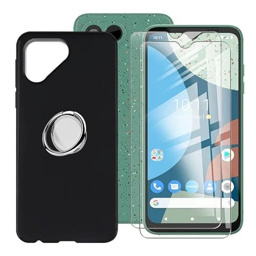 Image of BUNAL for Fairphone 4 (6.30") Phone Case + (2 Pack) Screen Protector, Black Silicone Case, Shockproof Slim Non-Slip Protective Case with Phone Ring Holder Adjustable 360°-Black