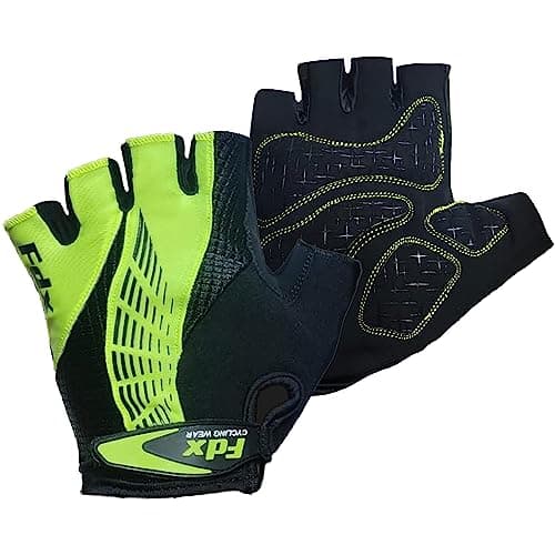 Image of FDX Half Finger Cycling Gloves - Breathable, Gel Padded Protection, Anti-Slip - Fingerless Shock-absorbing Mitts for Mountain Bike, Road Bicycle, MTB, Riding, Men and Women (Vertex, Yellow-M)