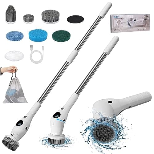 Image of Electric Spin Scrubber, RealPlus 2023 New Cordless Cleaning Brush with 7 Replaceable Brush Heads, 3 Speeds and Adjustable Extension Handle, Power Brush for Bathroom Tub, Floor, Tile, Kitchen, Car Wash