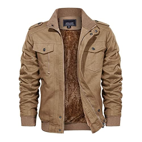 Image of EKLENTSON Winter Coat Men Cotton Thicken Windbreaker Military Fleece Jacket Hiking Traveling Cargo Coat Khaki