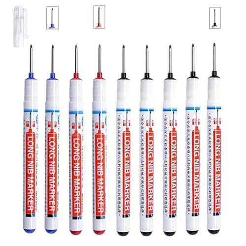 Image of YLYDMY 9 Pieces Deep Hole Marker Pens,Woodworking Markers,20 mm Long Head Deep Hole Marker Pen,Marking Tool for Permanent Marking of Hard To Reach Areas