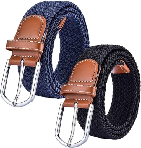 Image of 2 Pack Womens Stretch Canvas Braided Belt - Ladies Belts for Jeans, One Size