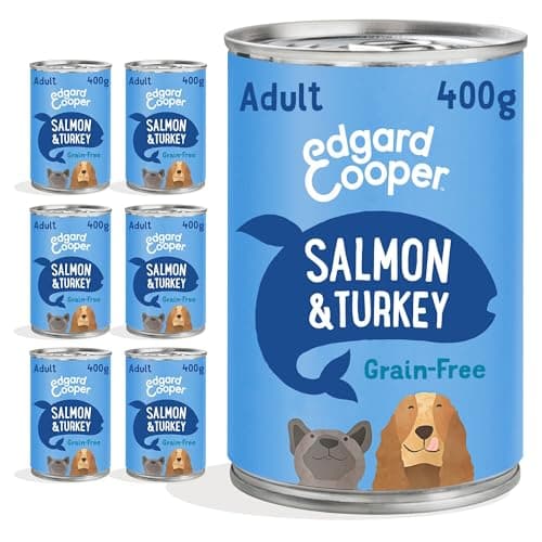 Image of Edgard Cooper Grain-Free Adults Wet Dog Food in Gravy for Puppies, SalmonTurkey 6 x 400g, Natural Dogs Food in Tins with Fresh Meat, High Protein, Hypoallergenic, No Added Sugar