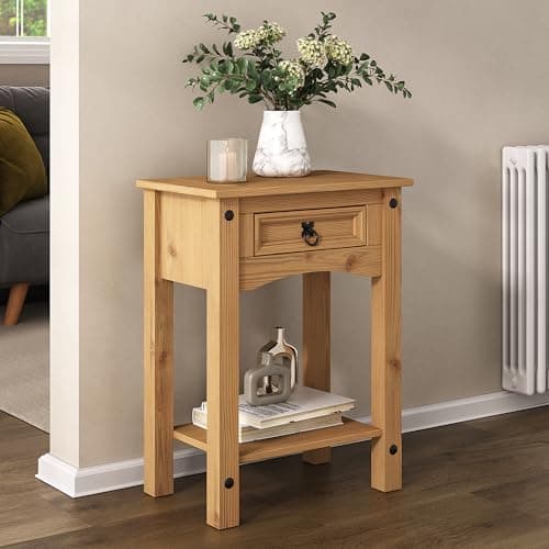 Image of Corona Console Table 1 Drawer Hall Table Mexican Solid Pine Wood