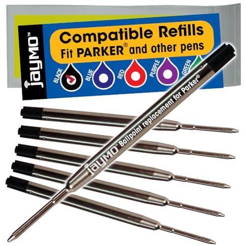 Image of Jaymo Replacement for Parker 1950369 - Measures 3.875 in / 98 mm Long - G2 Ballpoint Pen Refill - 6 Black