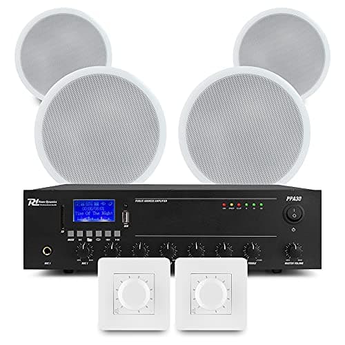 Image of Power Dynamics Multi Zone Ceiling Speaker System Package – Bluetooth Amplifier, 4x 5 Ceiling Speakers & 2-Zone Volume Control for Background Music in Commercial Installations, 30W CSPB5