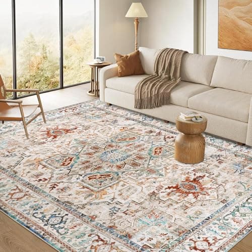 Image of Cekene Washable Rugs for Living Room 160x230cm Non-Slip Soft Bedroom Rugs Thin Distressed Carpet Rug Low Profile Floor Rug for Office Bathroom Dinning Room Playroom(Beige)
