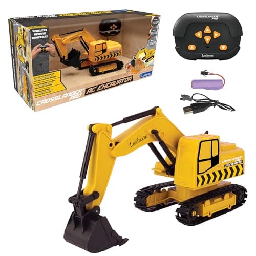 Image of LEXIBOOK, Crosslander® Pro, RC Excavator, remote controlled backhoe, automatic shovel, play mat, sand moulds, 2 trucks and a bridge in boxes included, rechargeable, RCP30