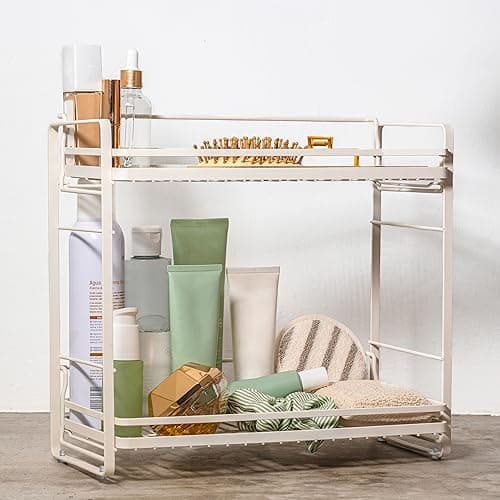Image of ZCCZ 2-Tier Bathroom Organizer Countertop, Metal Storage Shelves Tray, Shower Caddy Kitchen Shelf for Kitchen Office Organization, White