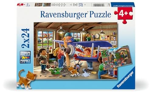Image of Ravensburger Airplane & Train Repairs - Jigsaw Puzzles for Boys and Girls Age 3 Years Up - 2x 24 Pieces